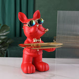 French Bulldog Glasses Bow Tie Storage Bowl Statue Figurine