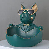 French Bulldog Glasses Bow Tie Storage Bowl Statue Figurine