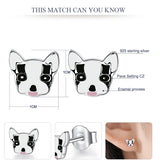 French Bulldog Head White Black Stud Earrings
