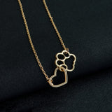 Heart Dog Paw Linked Pendant Necklace