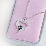 Dog Paw Heart Rhinestone Silver Crystal Pendant Necklace