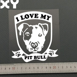 I Love My Pit Bull Badge Hanging Ears Sticker (4.3" x 5.1")