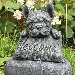 French Bulldog Welcome Statue Yard Garden Decoration Sculpture