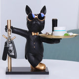 French Bulldog Tux Sculpture Dog Statue Decorative Figurine Storage Metal Tray Key Holder