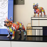 Colorful Graffiti Standing French Bulldog Resin Statue Decoration