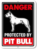 Danger Protected by Pit Bull Metal Tin Sign