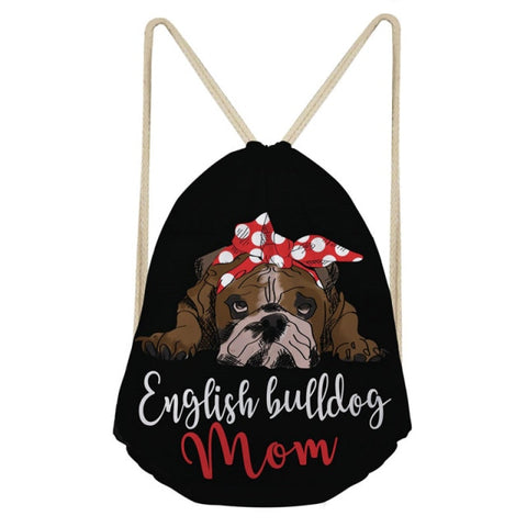 English Bulldog Mom Black Drawstring Bag