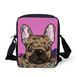 Brown French Bulldog Color Painting Pink Background Shoulder Bag