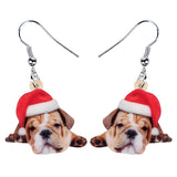 English Bulldog Santa Hat Hanging Earrings