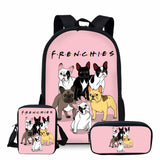 Frenchies Friends Backpack, Shoulder Bag, and Makeup/Pencil Bag