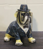 Victorian English Bulldog Tuxedo Glasses Hat Figurine Statue