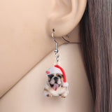 Christmas English Bulldog Hanging Earrings