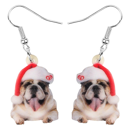 Christmas English Bulldog Hanging Earrings