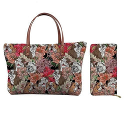 English Bulldog Floral Collage Shoulder Bag and Wallet