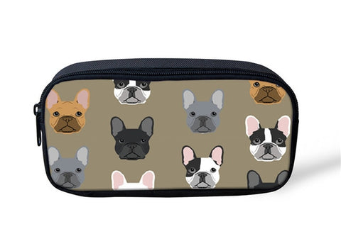 Multi-color French Bulldog Head Brown Background Makeup/Pencil Bag