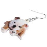 Cute English Bulldog Puppy Laying Hanging Earrings