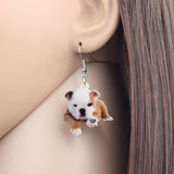 Cute English Bulldog Puppy Laying Hanging Earrings