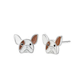 French Bulldog Head Brown White Stud Earrings