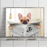 French Bulldog Reading Newspaper Canvas Art Poster Wall Decor