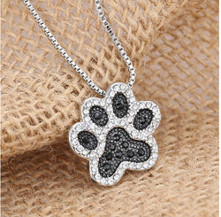 Dog Paw Crystal Rhinestone Pendant Necklace