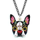 Halloween Floral Pattern French Bulldog Dog Necklace