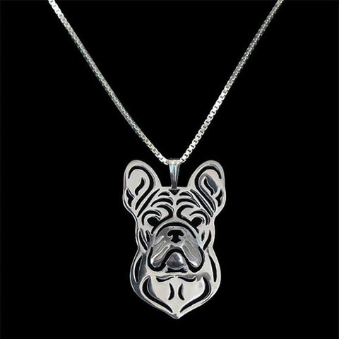 French Bulldog Outline Head Pendant Necklace