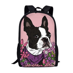 Boston Terrier Floral Pink Background Backpack
