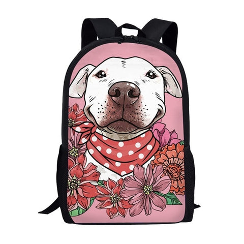 White Pit Bull Floral Pink Backpack