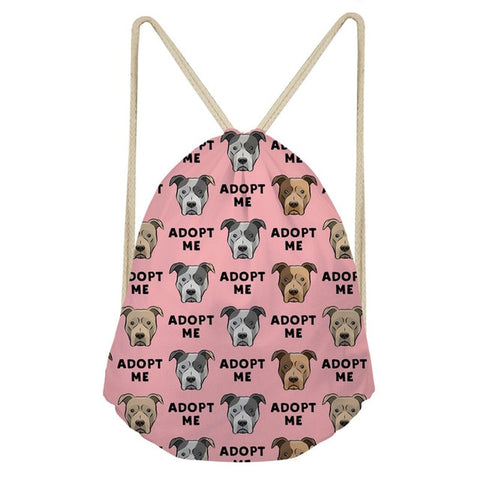 Pit Bull Head Adopt Me Pink Drawstring Backpack