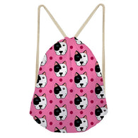 White Black Pit Bull Head Pink Polka Dot Drawstring Backpack
