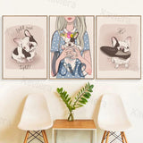 French Bulldog Dog Girl Decor Canvas Painting Poster