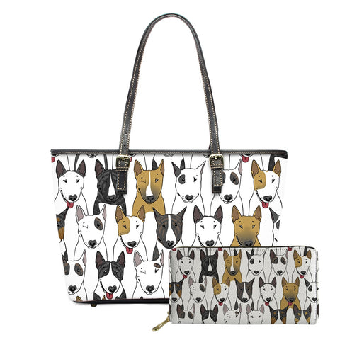 Bull Terrier Side By Side Pattern Design Shoulder Bag and Wallet