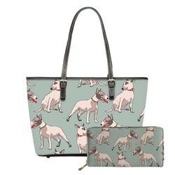 Bull Terrier Pattern Design Teal Shoulder Bag and Wallet
