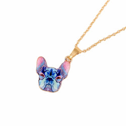 French Bulldog Blue Tie Dye Gold Chain Necklace