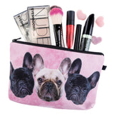 Triple French Bulldog Pink Makeup/Pencil Bag