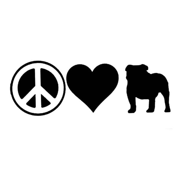 Peace Love Bulldog Silhouette Sticker (7.0" x 2.4")