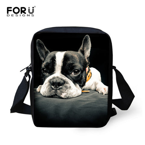 Black White French Bulldog Prone Shoulder Bag