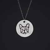 Simple French Bulldog Outline Round Pendant Necklace