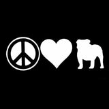 Peace Love Bulldog Silhouette Sticker (7.0" x 2.4")