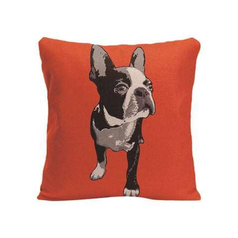 Black White French Bulldog Looking To Side Orange Pillowcase
