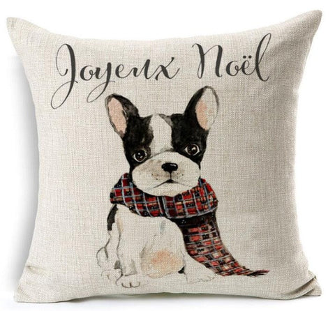 French Bulldog Scarf Joyeux Noel Pillowcase