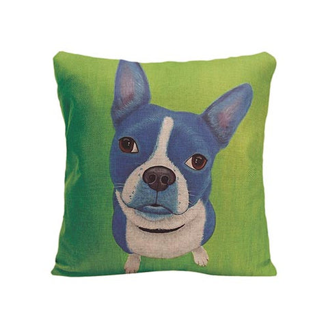 Blue French Bulldog Looking Up Sitting Green Pillowcase