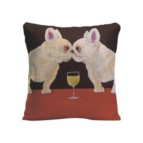 Two White French Bulldogs Kiss Wine Pillowcase