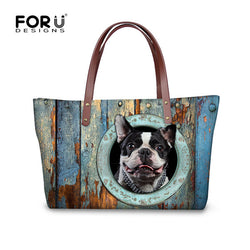 Boston Terrier Head Out Of Circle Top Handle Shoulder Bag