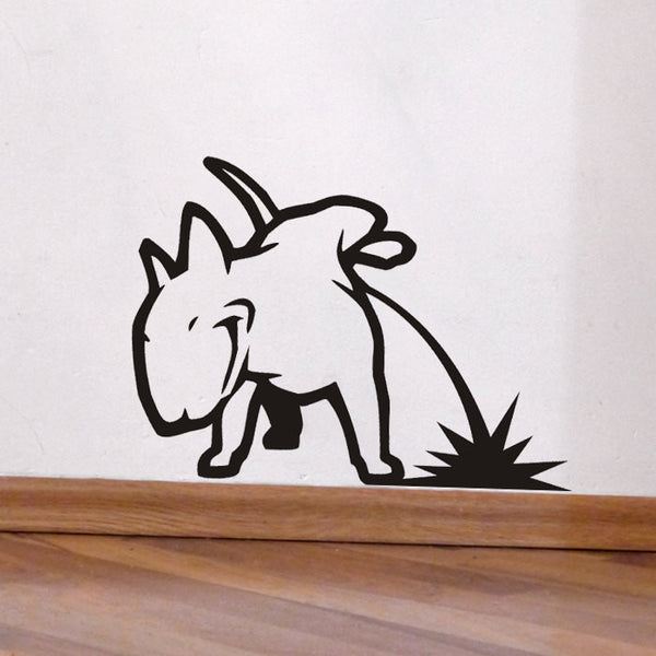 Bull Terrier Pissing on Floor Sticker (17.7" x 22"), (23.6" x 29.5"), (29.5" x 37.0")