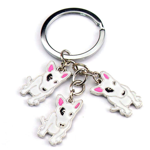 Triple White Bull Terriers Keychain
