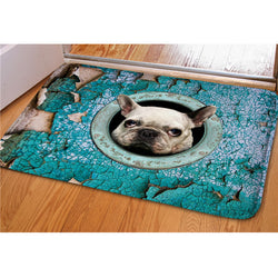 White French Bulldog Head Out of Circle Doormat