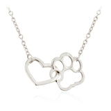 Heart Dog Paw Linked Pendant Necklace
