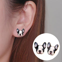 French Bulldog Portrait Head Stud Earrings
