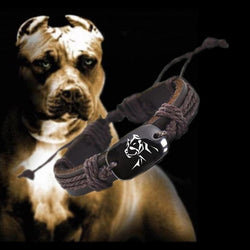 Pitbull Head Strong Outline Leather Braided Rope Chain Bracelet